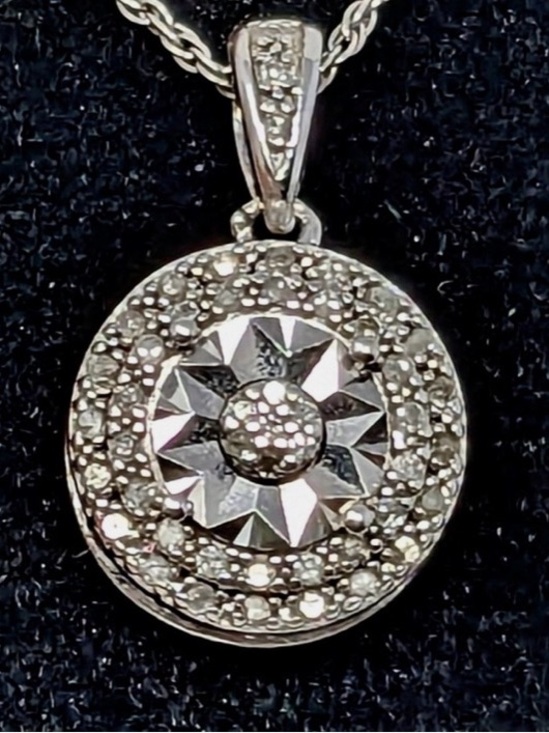 Jewelry - Sterling Silver Pave Crystal Sunburst Pendant (chain not included)